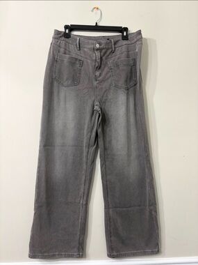 HALARA Gray Wide-Leg Jeans with Front Patch Pockets